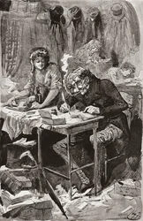 O Escritor da Carta de Mendicidade. Ilustração de Harry Furniss para o romance Charles Dickens Great Expectations, de The Testimonial Edition publicado em 1910.