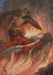 Sigurd e Brynhild, de "A Espada dos Volsungos" (litografia a cores)