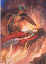 Sigurd e Brynhild" de "A Espada dos Volsungos" ilustrado em "Children