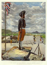 Uma Sentinela Sikh em Fort Johnston, na África Central Britânica