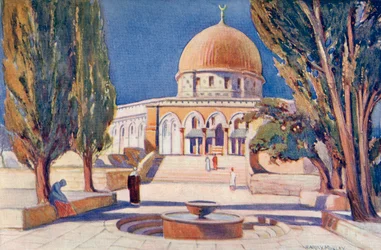 A Cúpula da Rocha no Monte do Templo, Jerusalém, Palestina, c. 1910, de A Book of Modern Palestine de Richard Penlake pub. c.1910