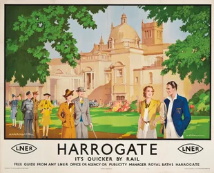 Harrogate, its Quicker by Train &39;, cartaz de propaganda de viagens ferroviárias