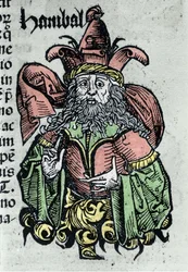 Retrato de Hannibal ou Annibal Barca (247 a.C. - 183 a.C.), general cartaginês e estadista. Xilografia de "Crónicas de Nuremberga" de Hartmann Schedel
