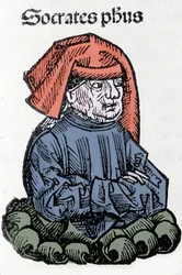 Retrato de Sócrates (470-399 a.C.), filósofo grego. Xilografia de "Crónicas de Nuremberga" de Hartmann Schedel