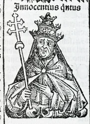 Retrato do Papa de Inocêncio IV (1195 - 1254) em Liber chronicarum por Hartmann Schedel Nuremberga 1497