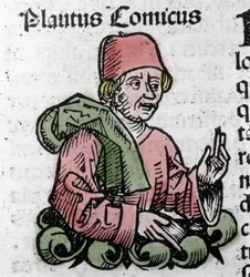 Retrato do autor de BD Plaute (Titus Maccius Plautus) (259/251-184 AC) Xilografia de "Chronicles of Nuremberg" de Hartmann Schedel