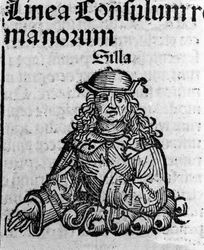 Representação do político romano Lucius Cornelius Sulla (Silla ou Sylla) (138-68 AC) Xilografia de "Crónicas de Nuremberga" de Hartmann Schedel