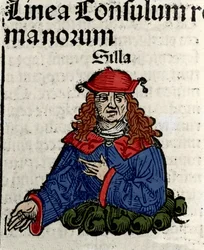 Representação do político romano Lucius Cornelius Sulla (Silla ou Sylla) (138-68 AC) Xilografia de "Crónicas de Nuremberga" de Hartmann Schedel