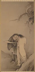Os Imortais Taoístas Chineses, Han-shan e Shih-te Kanzan e Jittoku, era Meiji, 1886.