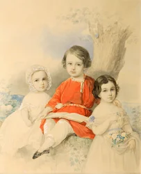 Crianças em uma paisagem, década de 1840.
