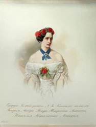 Retrato de Natalia Púchquina-Lanskaia do álbum da Guarda Imperial a Cavalo, 1846-1849