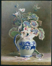 Gerânios em um jarro de China, 1875 (wc, guache no papel)