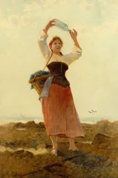 Rapariga com poste de garrafa (aguarela)