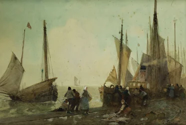 Descarregando barcos de pesca no cais, Bretanha,