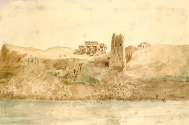 Kum Ombo" Aguarela de Hector Horeau (1801-1872), arquiteto francês. Vista das ruínas dos templos gémeos do Antigo Egito a partir do Nilo, cerca de 28 milhas a norte de Assuão.