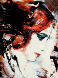Retrato Expressivo em Vermelho e Azul