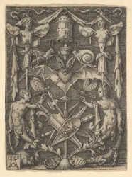 Projeto para um candelabro grotesco com um bastão no centro, 1550.