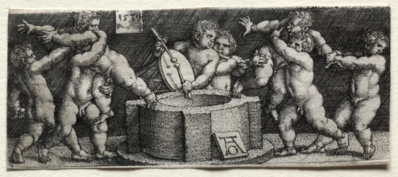 Oito crianças nuas junto a um poço, 1539.