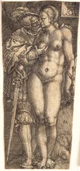 Desenho de bainha com soldado e mulher nua