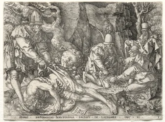 A parábola do bom samaritano: os ladrões que atacam os viajantes, 1554.