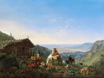 Elevação para os pastos alpinos na terra dos Benediktenwand