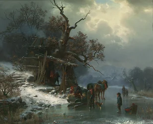 Paisagem do inverno com figuras em um rio congelado, 1867
