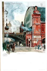 A estação ferroviária na Friedrichstrasse, Berlim, c.1900 (cor litho)