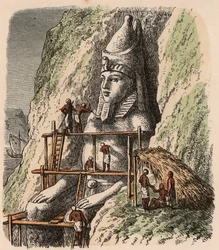 Egito Antigo: Escultura de uma estátua do Templo de Abu Simbel, 1866
