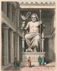Grécia Antiga: Estátua de Zeus no templo de Olímpia - Escultura de Phidias, c. 440/30 a.C. uma das Sete Maravilhas do Mundo