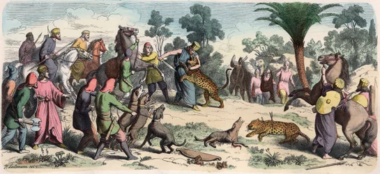 Oriente Antigo: Um rei persa e a sua comitiva a caçar.