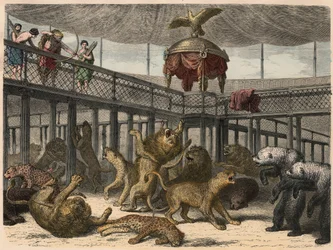 Roma Antiga: Abate de animais selvagens no anfiteatro pelo Imperador, 1866