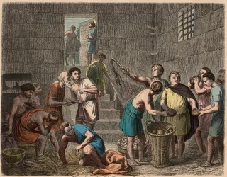 Roma antiga: distribuição de comida aos escravos à noite, 1866