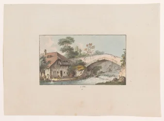 Vista de uma casa perto de uma ponte em Orbe
à Orbe (título sobre o objecto)
Vistas da Suíça (título da série)
Colecção de quelques vues dessinées en Suisse d