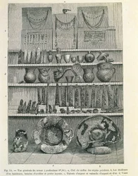 O chamado Tesouro do Priam descoberto pelo arqueólogo Heinrich Schliemann (1822-1890), impressão