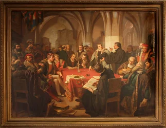 Diálogo religioso de August Noack no castelo de Marburgo, 1869, com moldura