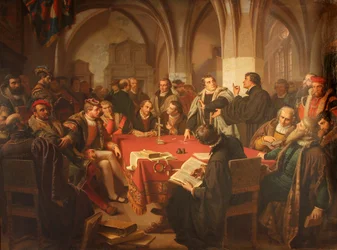 August Noack Diálogo religioso no castelo de Marburgo 1869 sem moldura