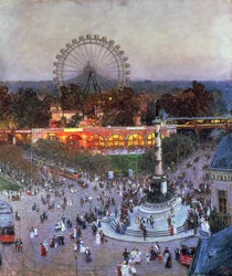 O monumento almirante Tegetthoff no Praterstern com a roda gigante, Viena
