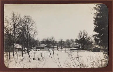 Primeira Guerra Mundial: a "Ucrânia nos anos 1914-1916 durante a invasão do exército alemão". Paisagem com neve (foto a p/b)