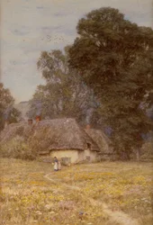 Chalés em Quidhampton, perto de Salisbury (aquarela sobre papel)