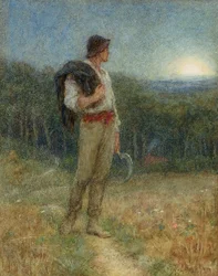 Harvest Moon, &39;globado em esplendor suave&39;, 1879 (lápis, wc e bodycolour no papel) (veja também 149129)