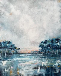 Paisagem aquática serena ao amanhecer