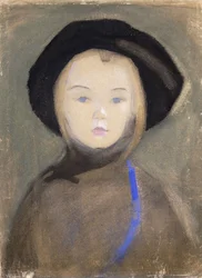 menina com fita azul