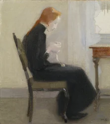 Jeune fille faisant du crochet - Croché feminino, por Schjerfbeck, Helene (1862-1946). Óleo sobre tela
