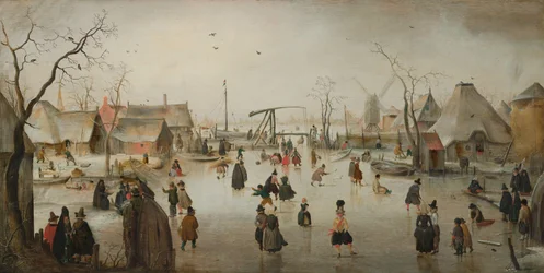 Patinar no gelo numa aldeia