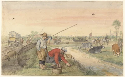 Paisagem com dois pescadores de enguias por uma vala