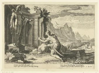Cadmus pergunta ao oráculo de Delfos o que fazer agora que ele não conseguiu encontrar a sua irmã Europa
Metamorfoses de Ovid (título da série)