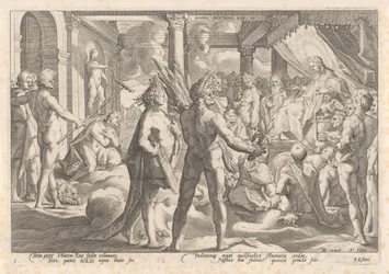 Phaëthon pergunta a Apollo se ele pode montar na sua carruagem
Metamorfoses por Ovid (título da série)