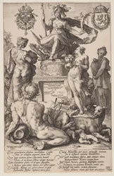 Alegoria de Roma, placa de título de Os heróis romanos