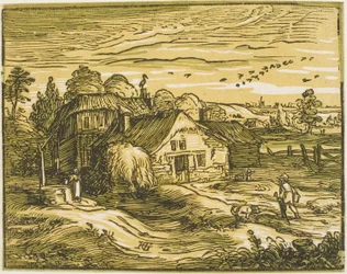 Paisagem com uma casa de fazenda, de quatro pequenas paisagens