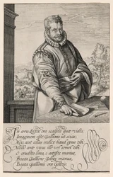 Philips Galle (1537-1612), aluno de Coornhert de Haarlem, gravador e editor em Antuérpia desde 1570; O batismo do eunuco em segundo plano à esquerda